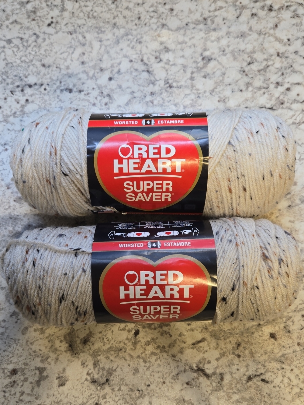 New 2 Skeins Red Heart Super Saver Worsted Yarn in Aran Fleck